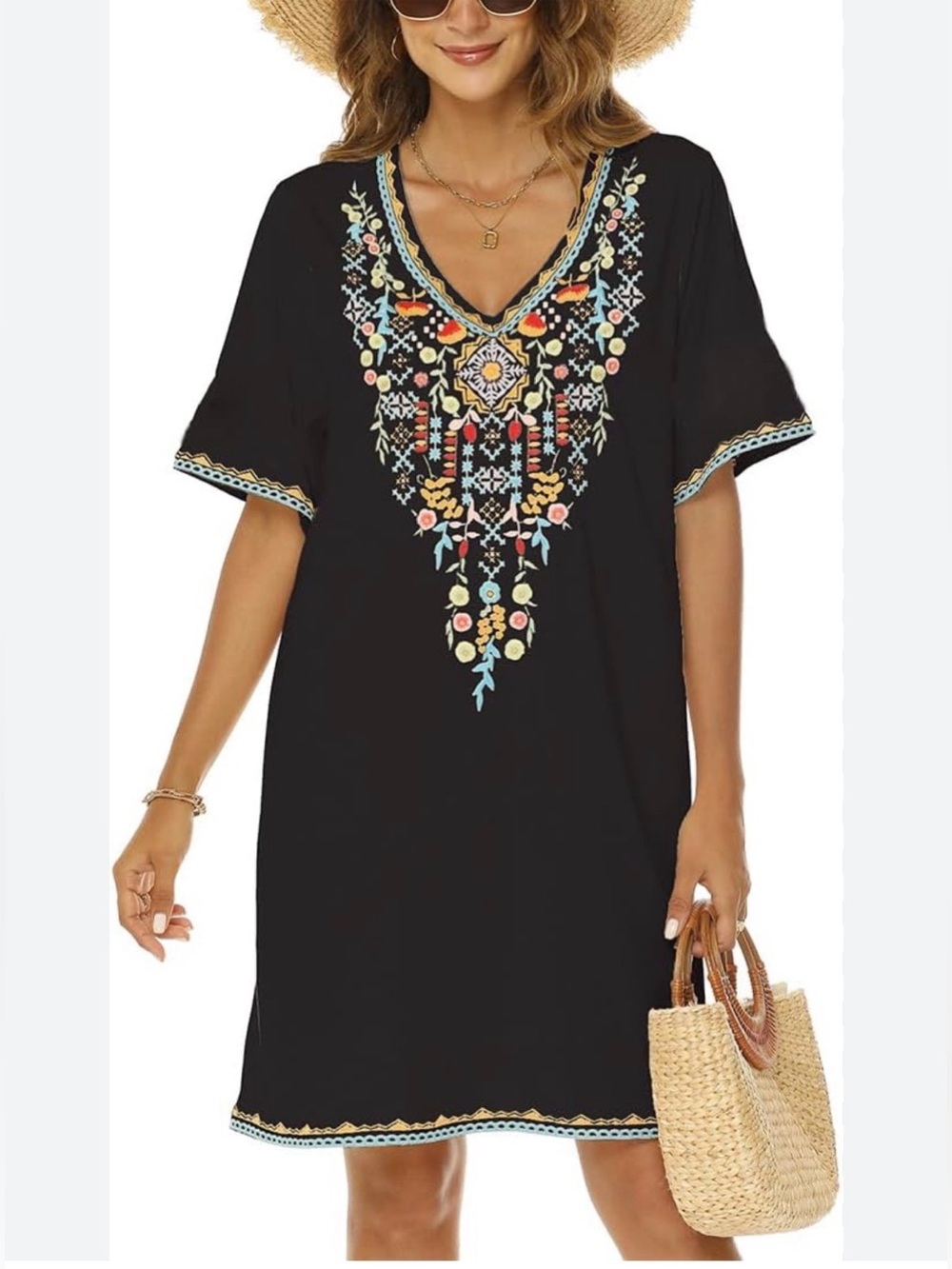 Grosy Embroidered Boho Tunic Dress Large NWT Johnny Was Inspired Floral Dress